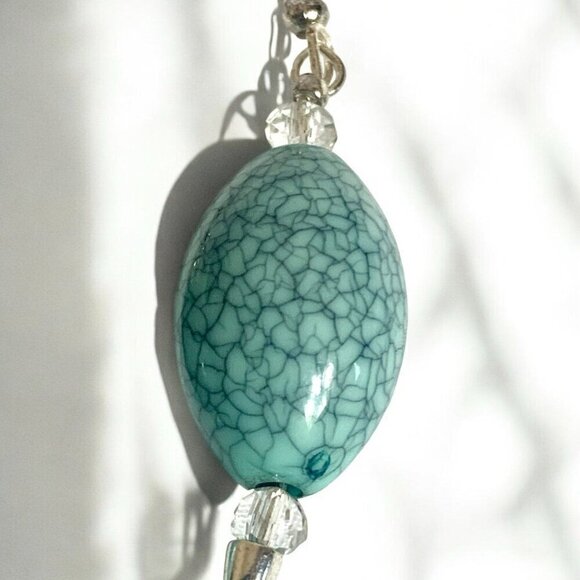 REIMAGINED Faux Turquoise Glass Beads 925 Hook Earrings - Picture 2 of 6